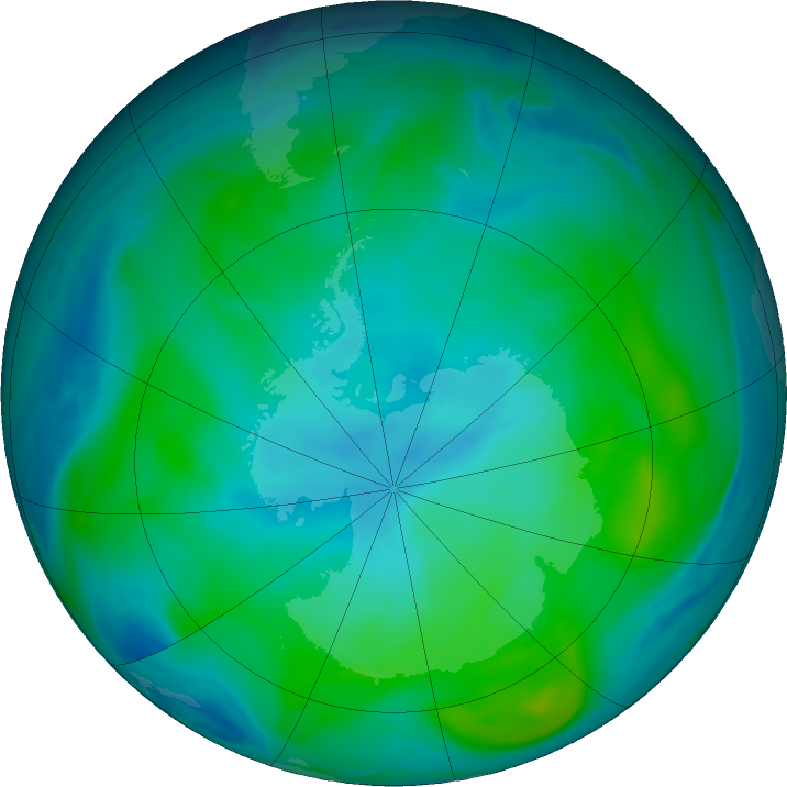 Antarctic ozone map for 15 February 2020